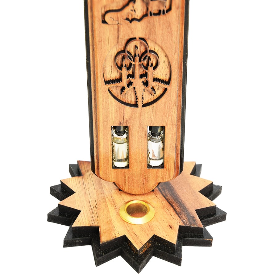 The Christmas Story on an Olive Wood Cross with Incense and Jordan River Water