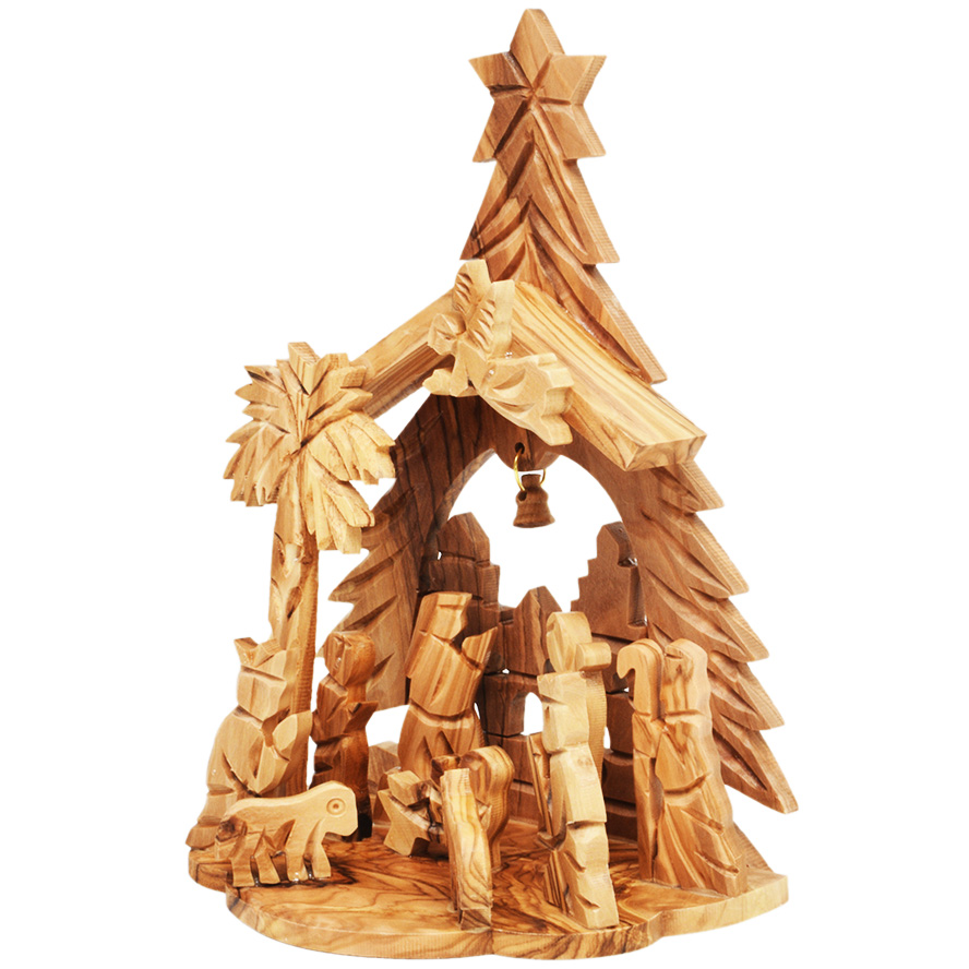 Christmas Tree' Olive Wood Manger Square Church Ornament