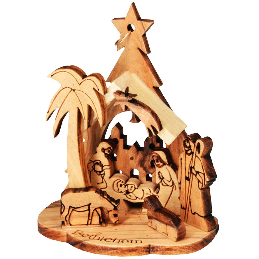 Christmas Tree Nativity Ornament with Bethlehem Church – 3″