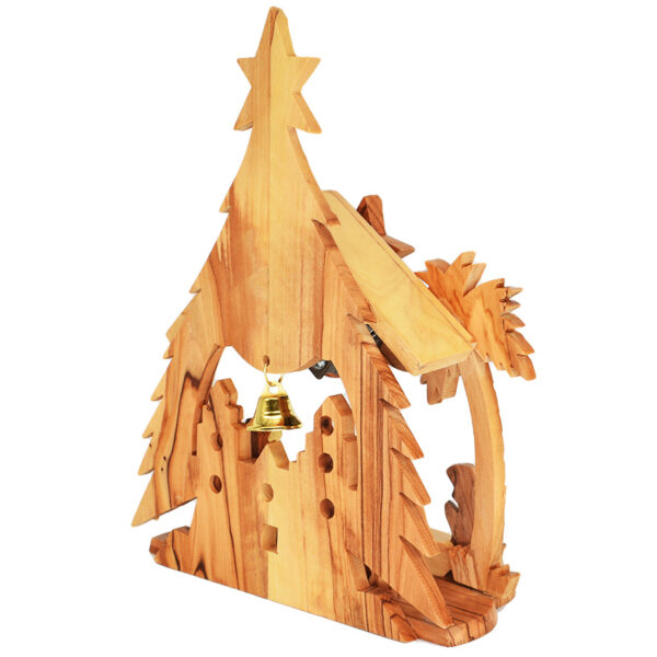 Olive Wood Musical Nativity Bethlehem Christmas Tree - 8" inch (rear view)