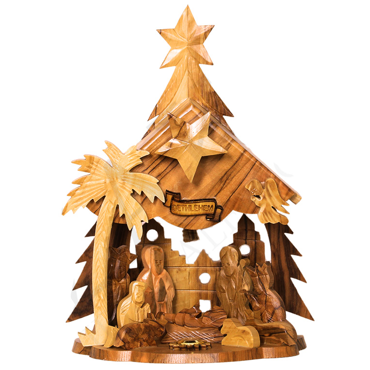 Musical Christmas Nativity – Olive Wood – 8 inch – Made in Bethlehem