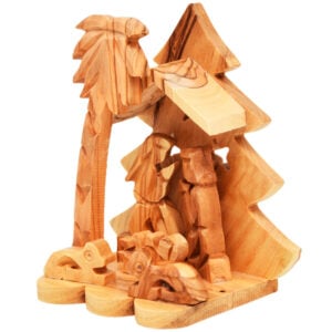 Olive Wood Christmas Tree Creche - Made in Bethlehem (side view)