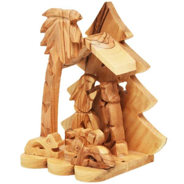 Olive Wood Christmas Tree Creche - Made in Bethlehem (side view)