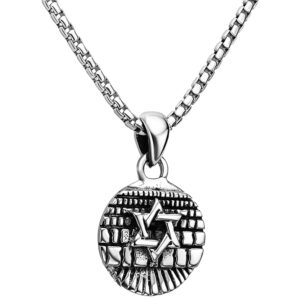 Star of David on Kotel Circular Oxidized Sterling Silver Pendant (with chain)