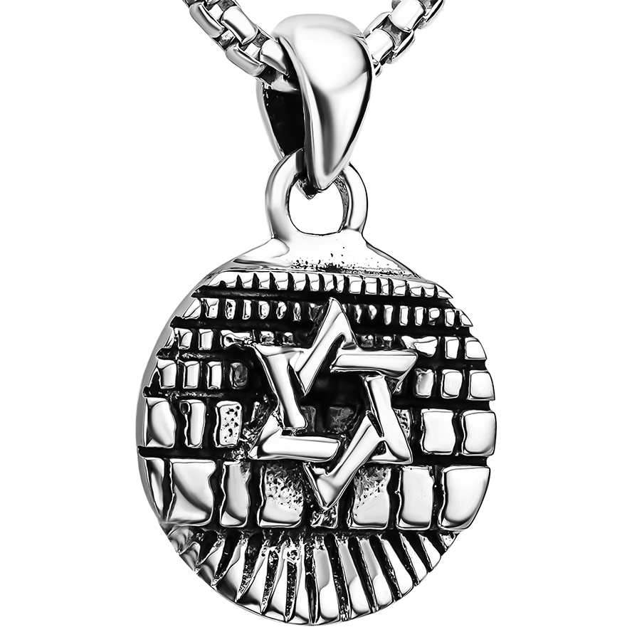 Star of David on Kotel Circular Oxidized Sterling Silver Pendant