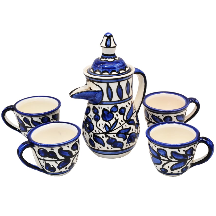 Armenian Ceramic Coffee/Tea Set – Floral – Made in Jerusalem (front view)