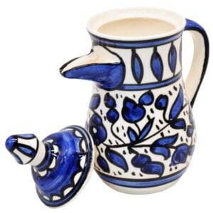 Armenian Ceramic Coffee/Tea Pot - Floral - Made in Jerusalem (lid off)