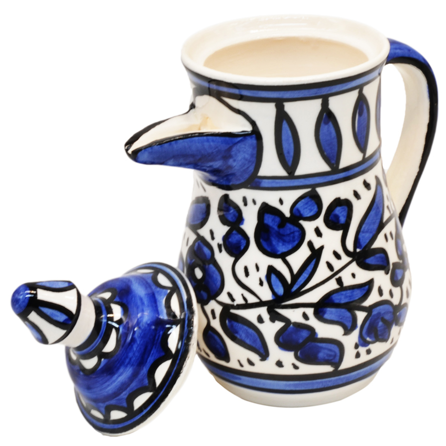 Armenian Ceramic Coffee/Tea Pot – Floral – Made in Jerusalem (lid off)