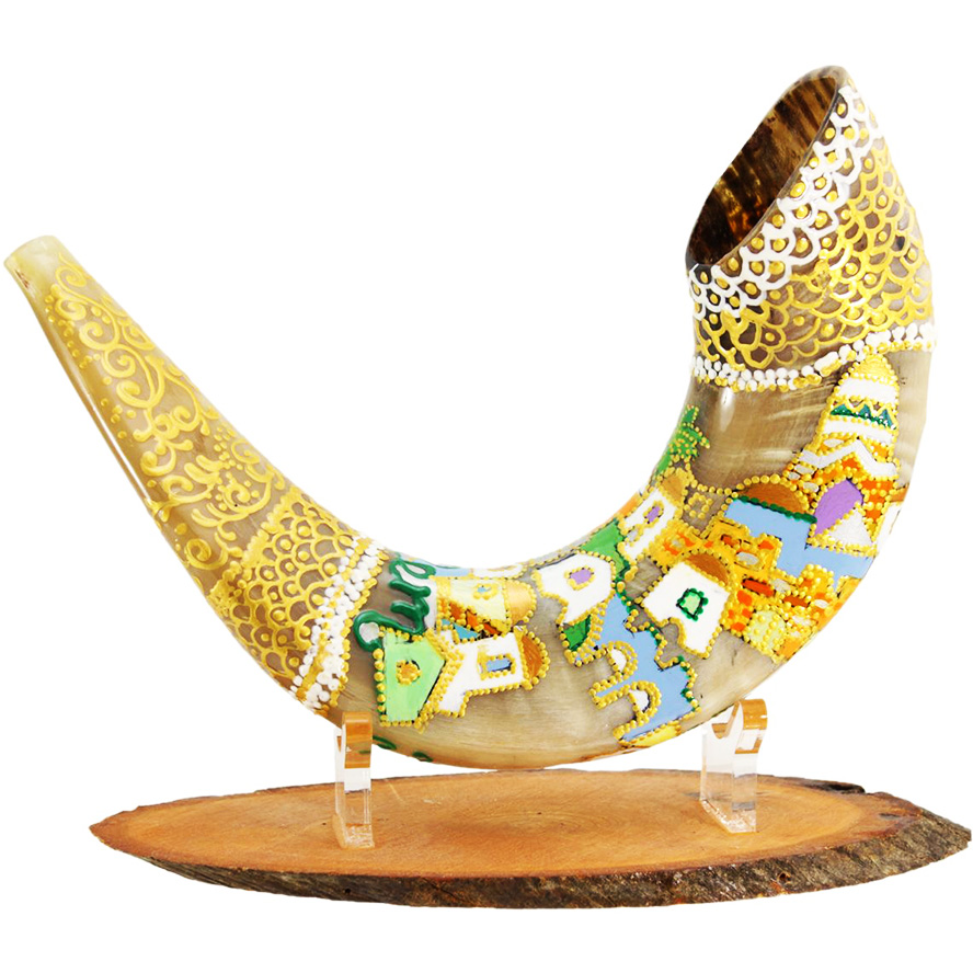 Colorful 'Jerusalem' Hand-Painted Ram's Horn Shofar