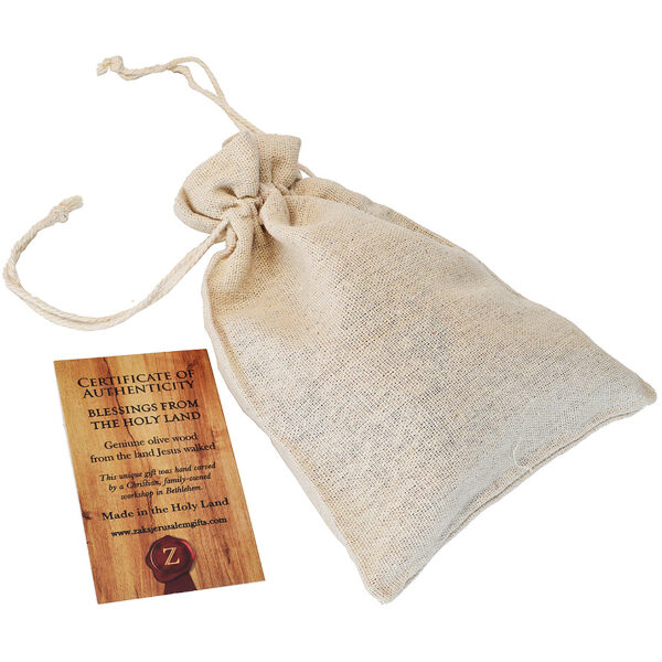 Olive Wood Communion Set with 3 Cups in a Sackcloth Bag from Israel (in the bag)