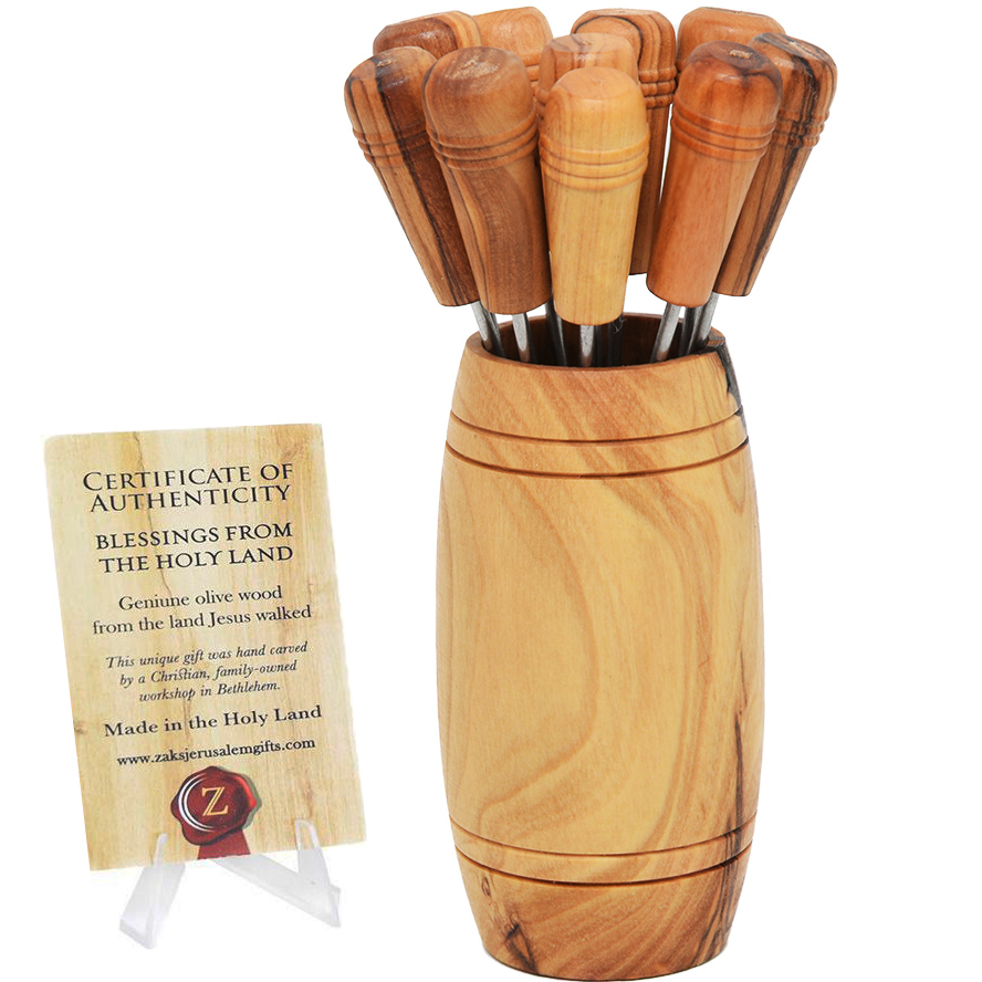 Set of Olive Wood Corn Cob Holders from Israel - Certificate of authenticity