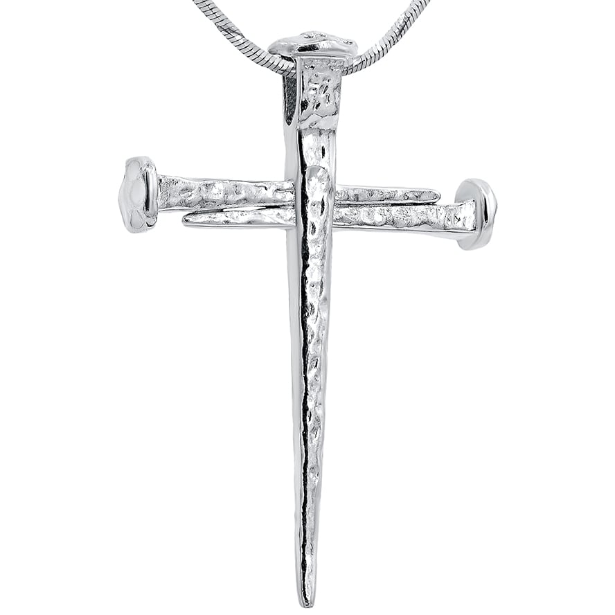 Cross of Nails' Sterling Silver Pendant - Made in Jerusalem - Large 4.5 cm