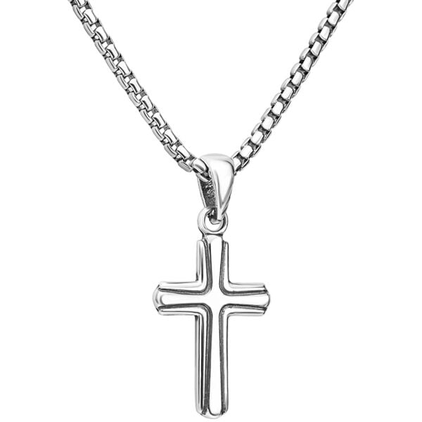 ✟ Sterling Silver Cross within Cross Oxidized Necklace (with chain)