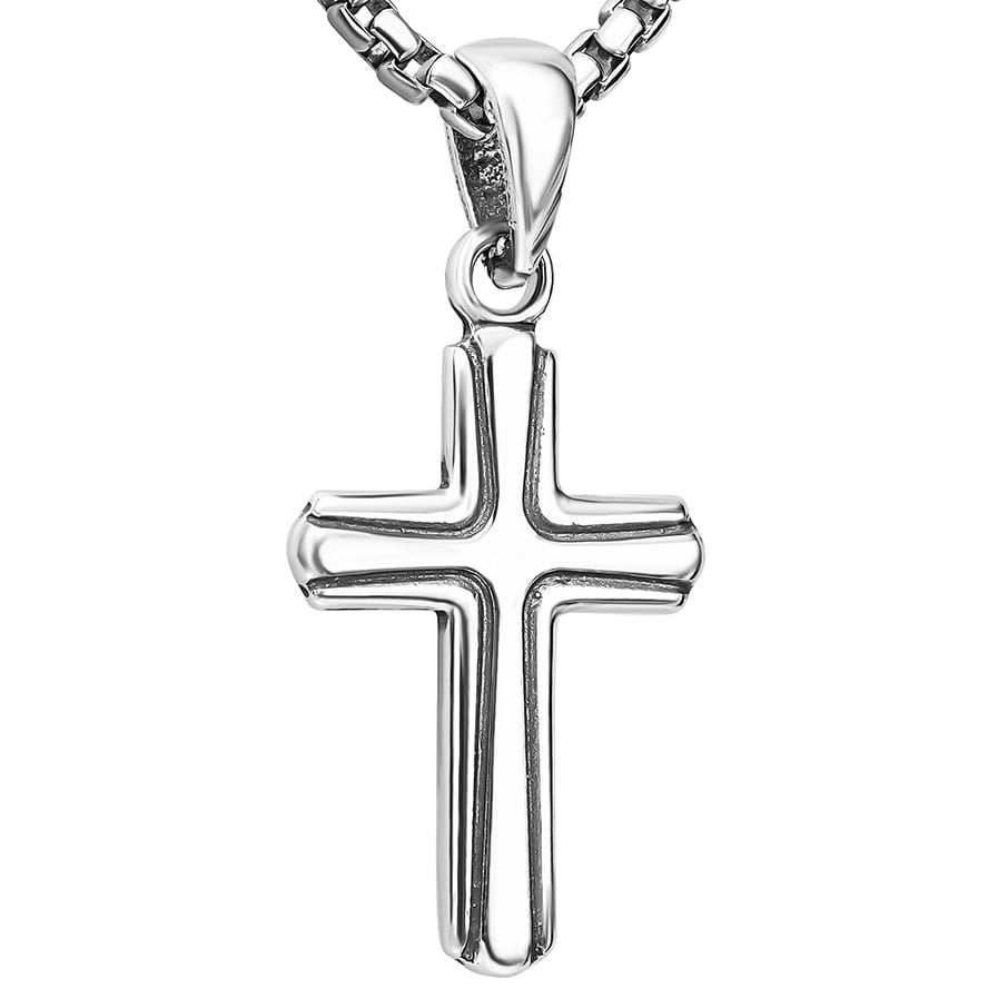 ✟ Sterling Silver Cross within Cross Oxidized Necklace