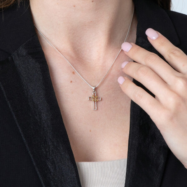1-3/8 Inch Pewter Gothic Cross with Dove Necklace