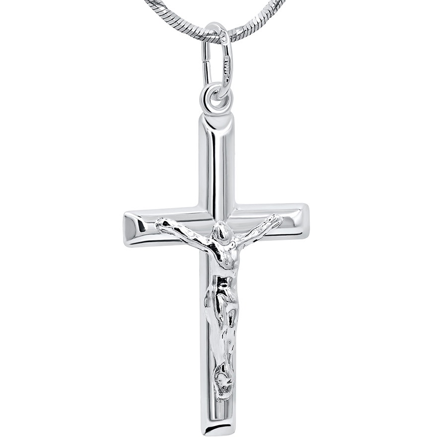 Sterling Silver Crucifix Pendant – Made in the Holy Land – 1″ inch