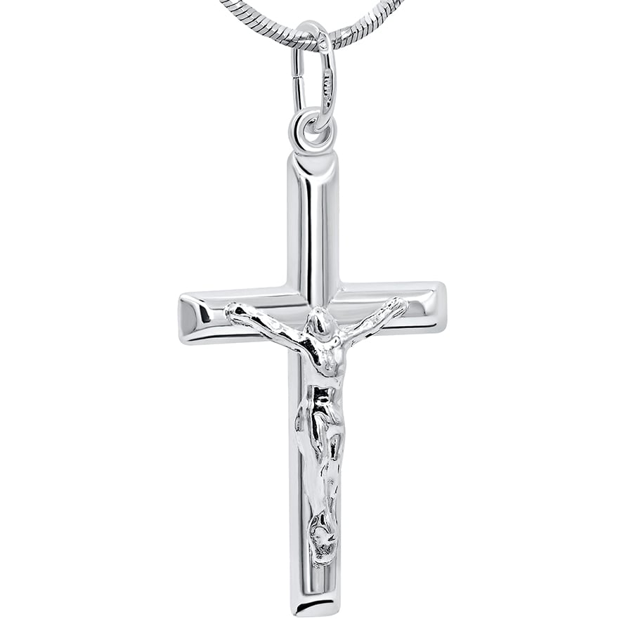 Classic Sterling Silver Crucifix Pendant – Made in the Holy Land – 1.4″ inch