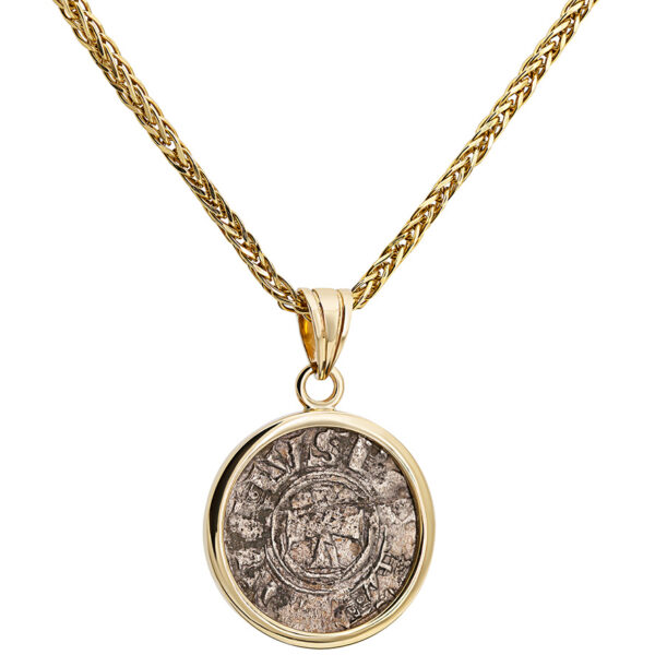 Silver 'Crusaders to Liberate Jerusalem' Coin 14k Gold Pendant (with chain)