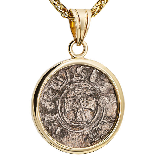 Silver 'Crusaders to Liberate Jerusalem' Coin 14k Gold Pendant