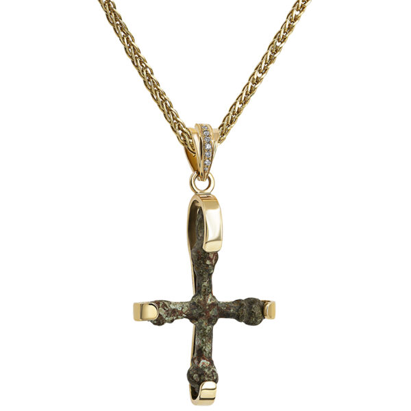 Crusader Cross in 14k Gold and Diamond Necklace - Made in Israel (with chain)