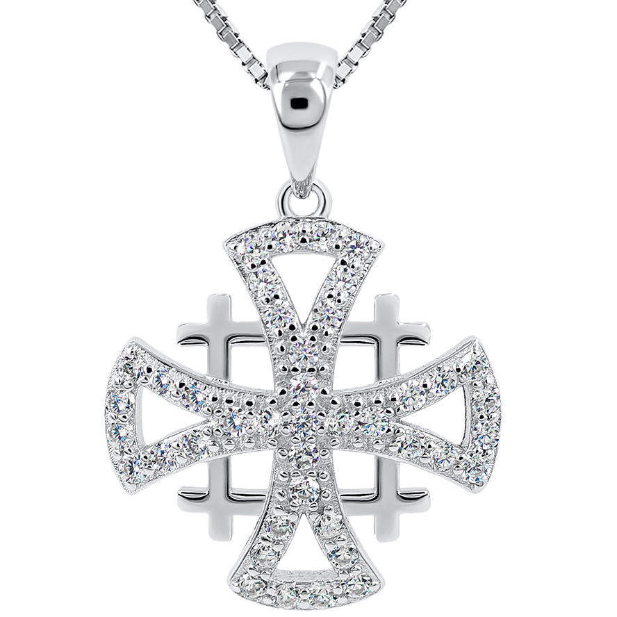 Templar ‘Jerusalem Cross’ Zircon Stones Sterling Silver Pendant