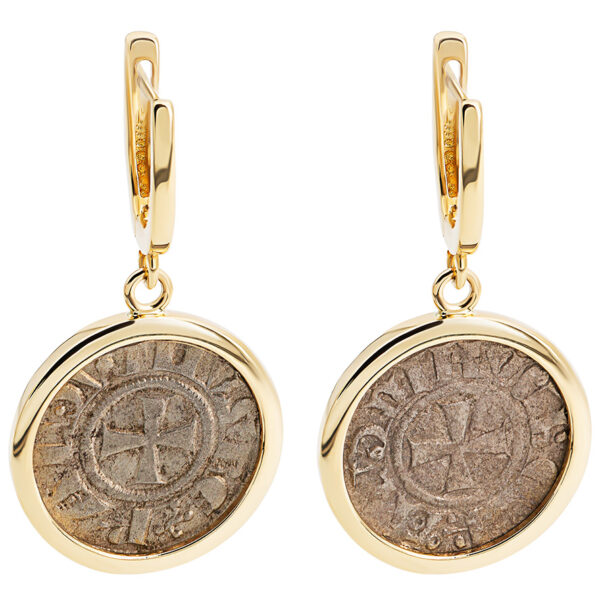 Crusaders to Liberate Jerusalem' Coins in 14k Gold Earrings