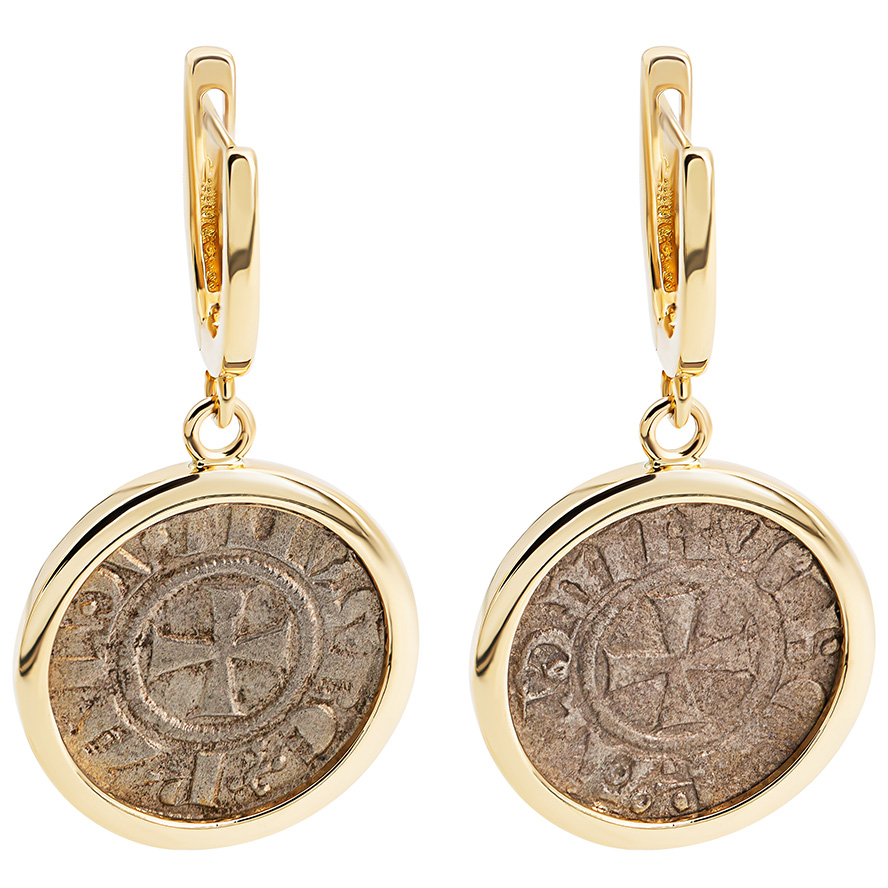 Crusaders to Liberate Jerusalem’ Coins in 14k Gold Earrings