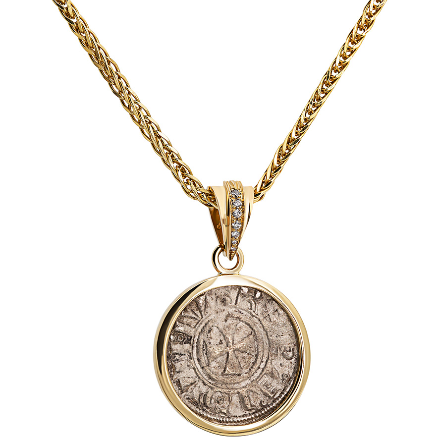 ‘Crusaders to Liberate Jerusalem’ Coin 14k Gold and Diamond Pendant (with chain)