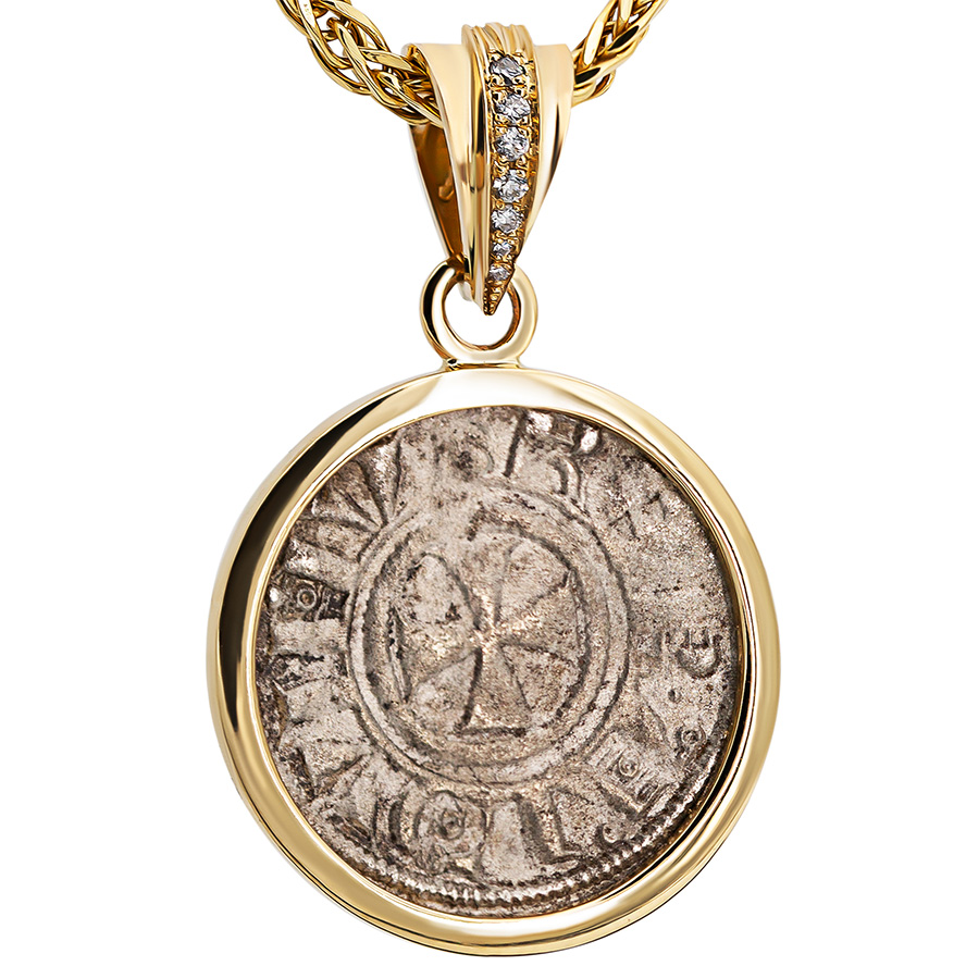 Crusaders to Liberate Jerusalem' Coin 14k Gold and Diamond Pendant