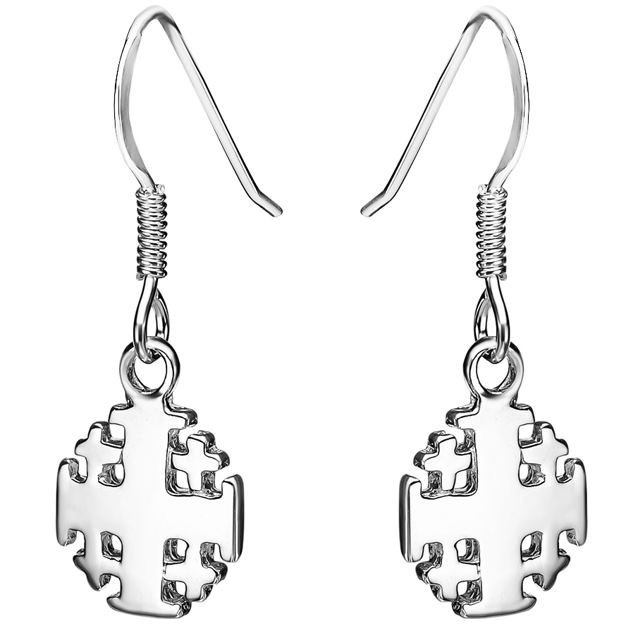 Pair of ‘Jerusalem Cross’ Sterling Silver Dangling Earrings