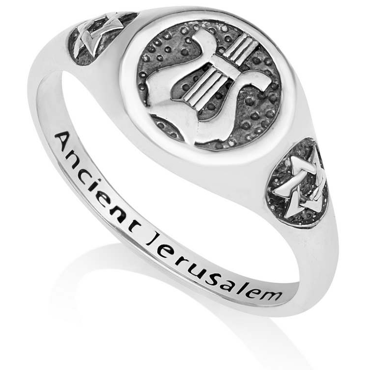 King David Lyre with Star of David Sterling Silver Ring