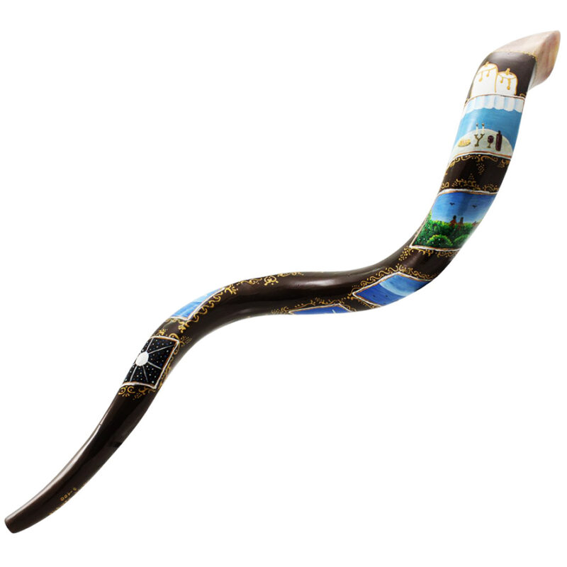 "The Six Days of Creation" Hand-Painted Yemenite Shofar By Sarit Romano