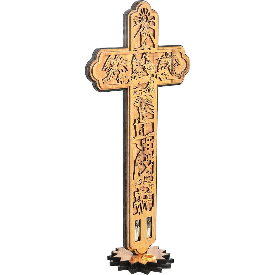 The Death and Resurrection of Jesus - Olive Wood Cross with Incense - 14"