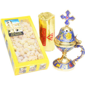 Brass Incense Burner with Cross, Pure Frankincense and Charcoal Kit