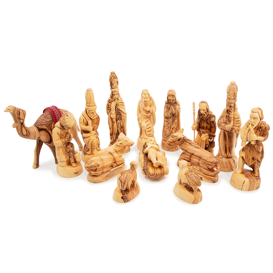 Set of Best Quality Olive Wood Nativity Figures with Camel – 13 pc