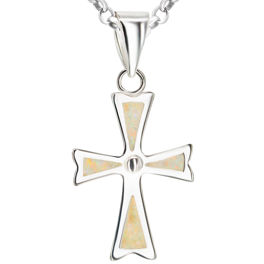 ✞ Light Opal in Sterling Silver Cross Designer Necklace