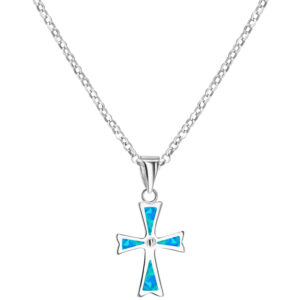 ✞ Opal in Sterling Silver Cross Designer Necklace (with chain)