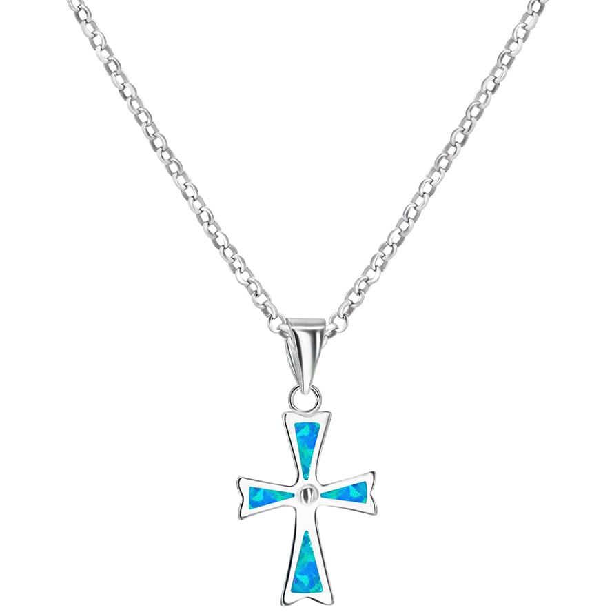 ✞ Opal in Sterling Silver Cross Designer Necklace (with chain)
