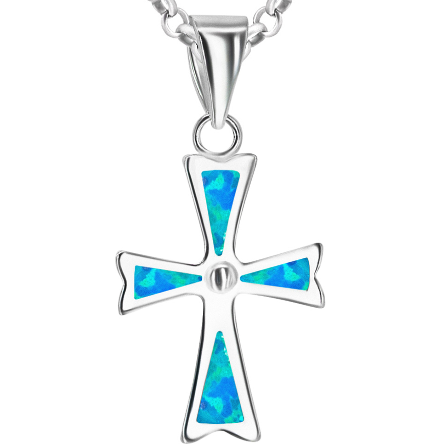 ✞ Opal in Sterling Silver Cross Designer Necklace