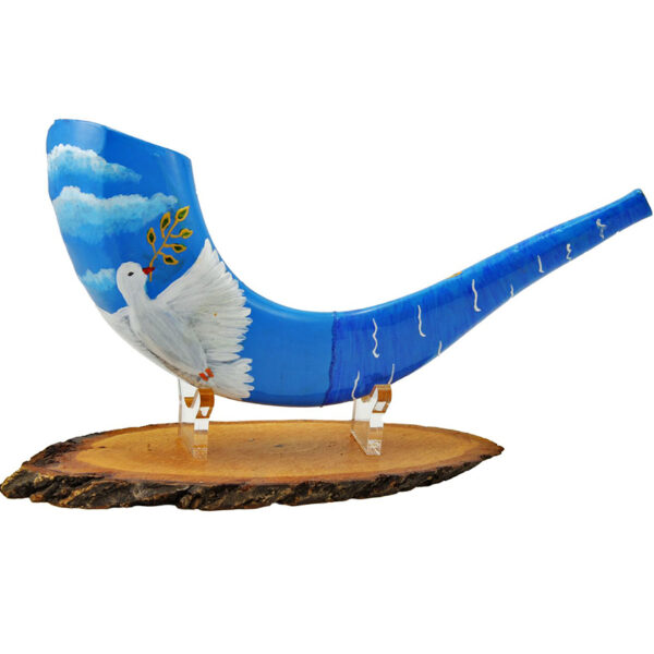 "Dove of Peace" Decorated Ram's Horn Shofar By Sarit Romano