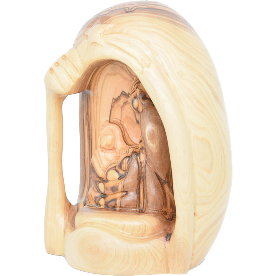 Olive Wood Nativity Scene – Shaped as an Egg – Made in Israel – 4.5″ (side view)