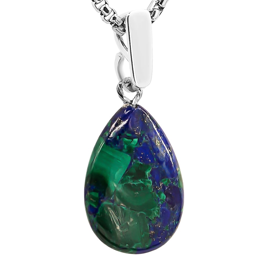 Frameless Teardrop ‘Eilat Stone’ Sterling Silver Necklace from Israel