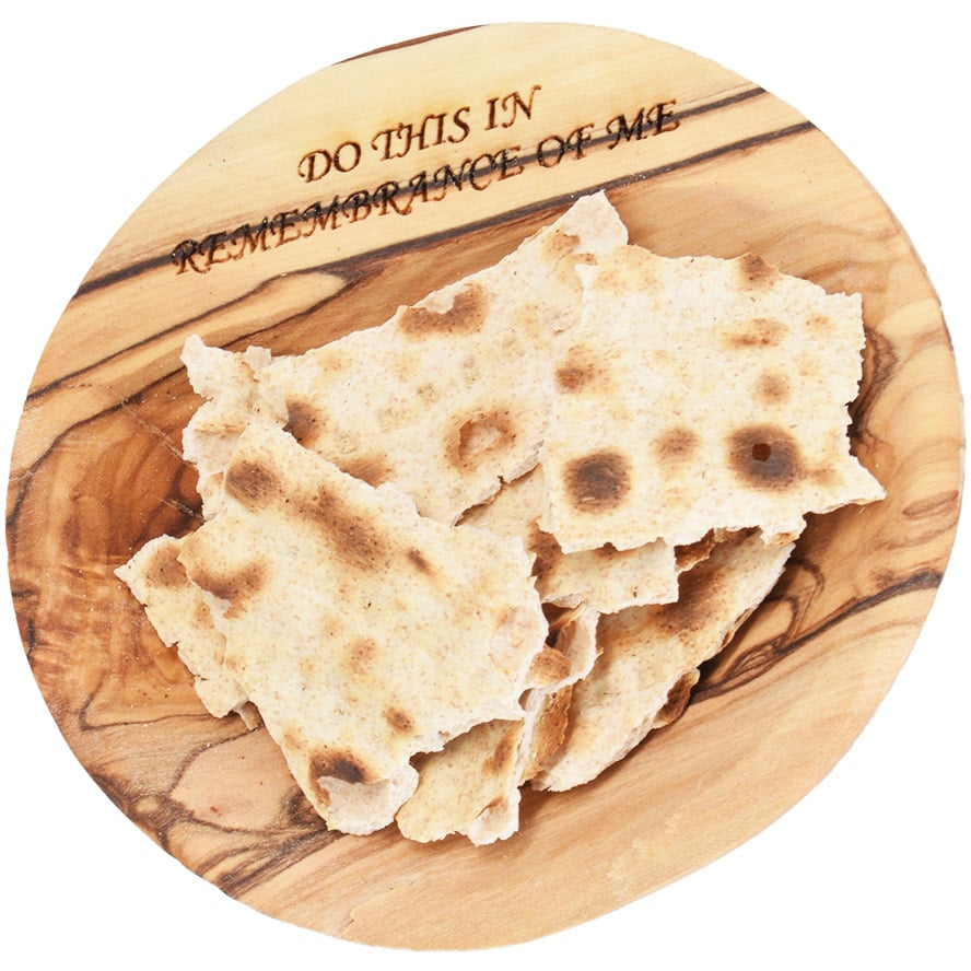 Olive wood “DO THIS IN REMEMBRANCE of ME” DISH – 4 inch with matzo