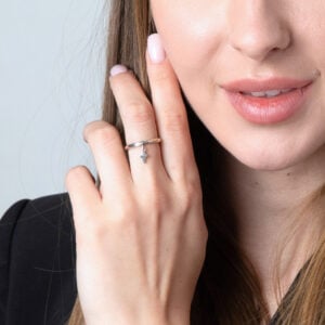 Hanging Cross Sterling Silver Ring 'Protect and Keep You' Engraved Inside (worn by model)