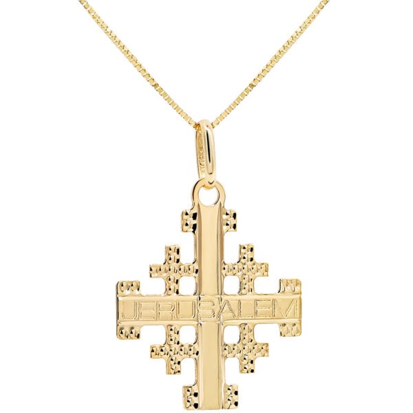 Classic 'Jerusalem Cross' Etched 14k Gold Necklace Chain