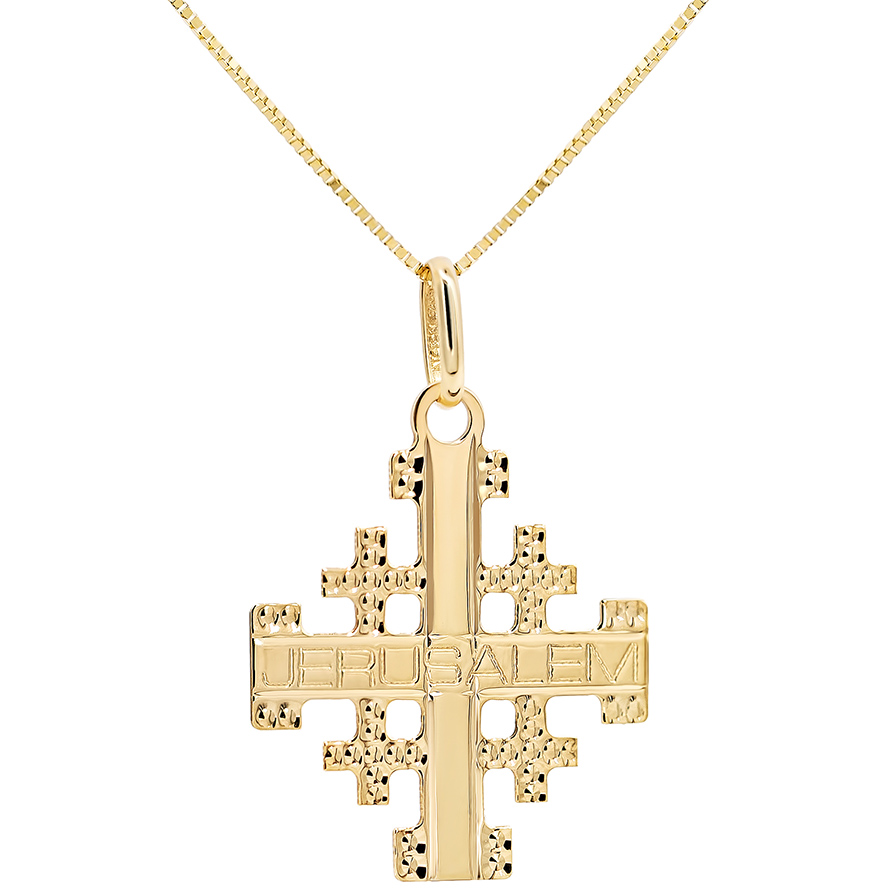 Classic ‘Jerusalem Cross’ Etched 14k Gold Necklace Chain