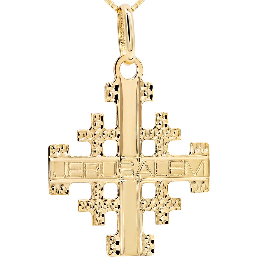 Classic 'Jerusalem Cross' Etched 14k Gold Necklace
