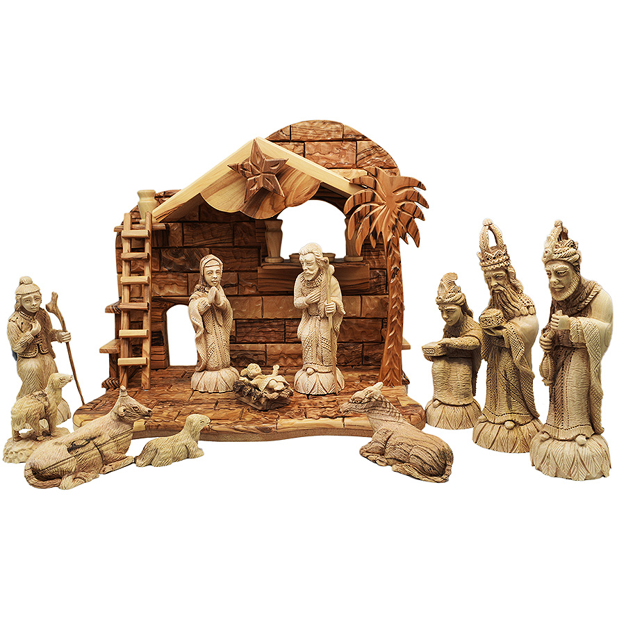 Exclusive Figurines – Olive Wood Musical Nativity Set from Bethlehem