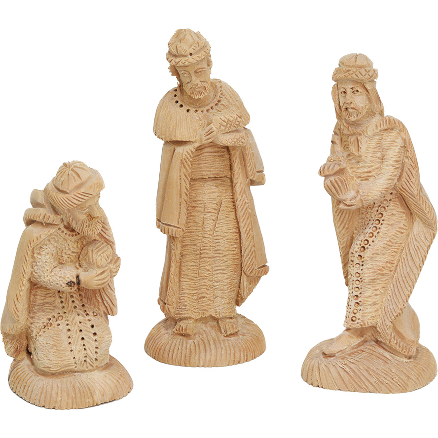 Exclusive Three Wise Kings figurines crafted from aged olive wood