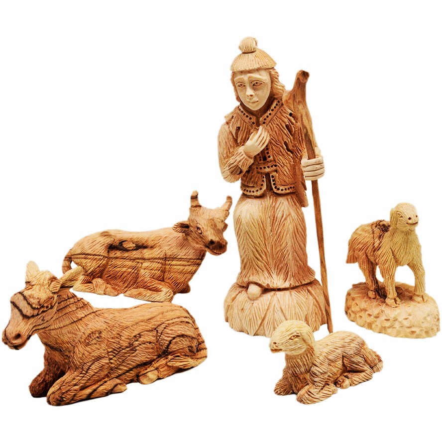 Exclusive Olive Wood Nativity – Shepherd and animal figurines – Made in Bethlehem